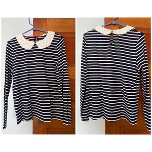 Biden Breton stripped long sleeve top with Peter Pan collar size US 10